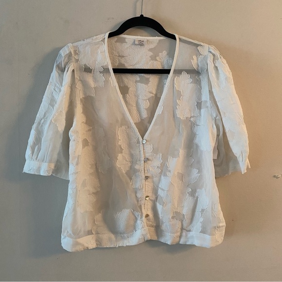 Wilfred Aritzia Rengo Floral Jacquard Puff Sleeve Blouse Cottagecore Women's - Picture 5 of 10